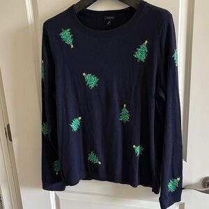 Talbots Festive Navy Sweater with Christmas Trees